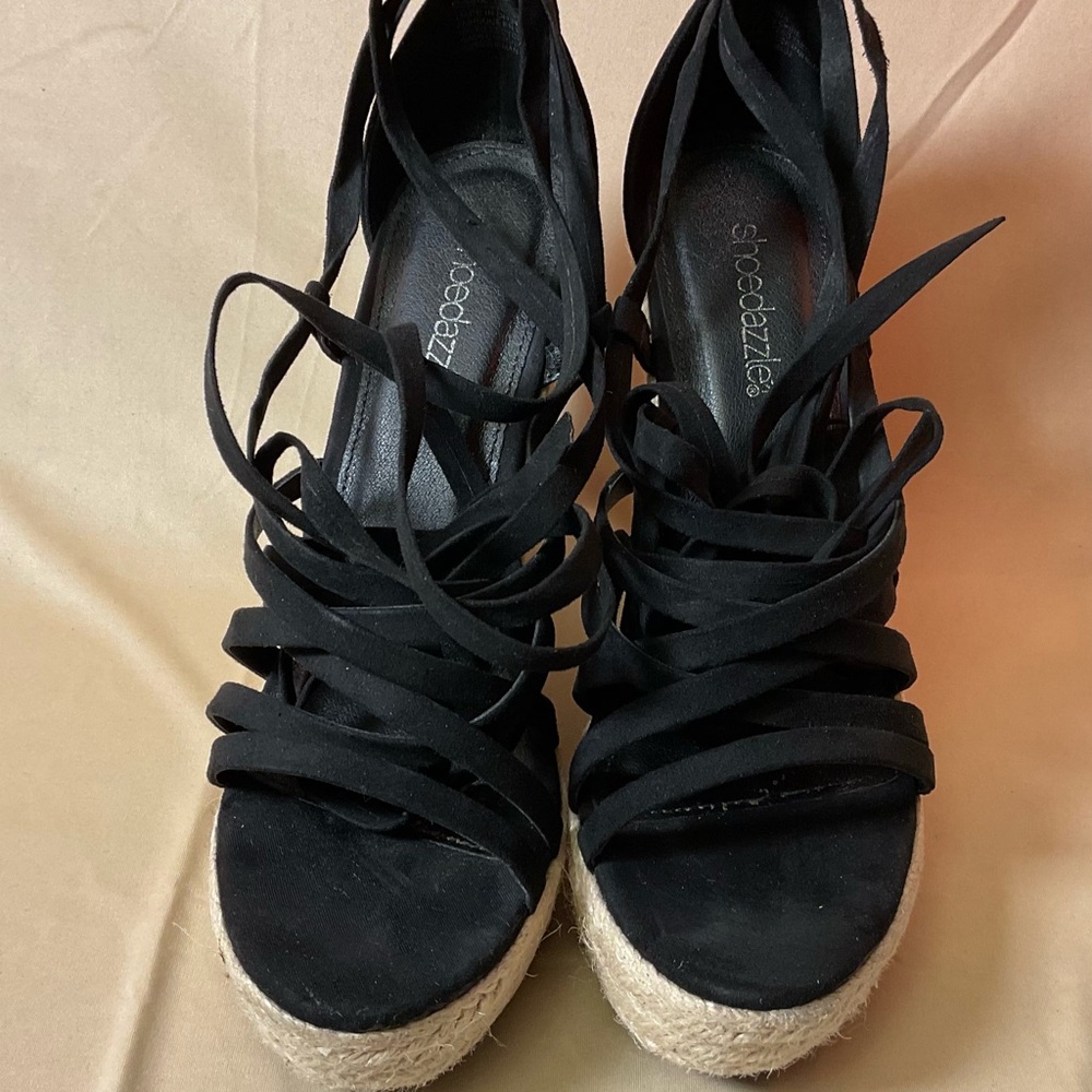 Shoe Dazzle Black Espadrille Wedges